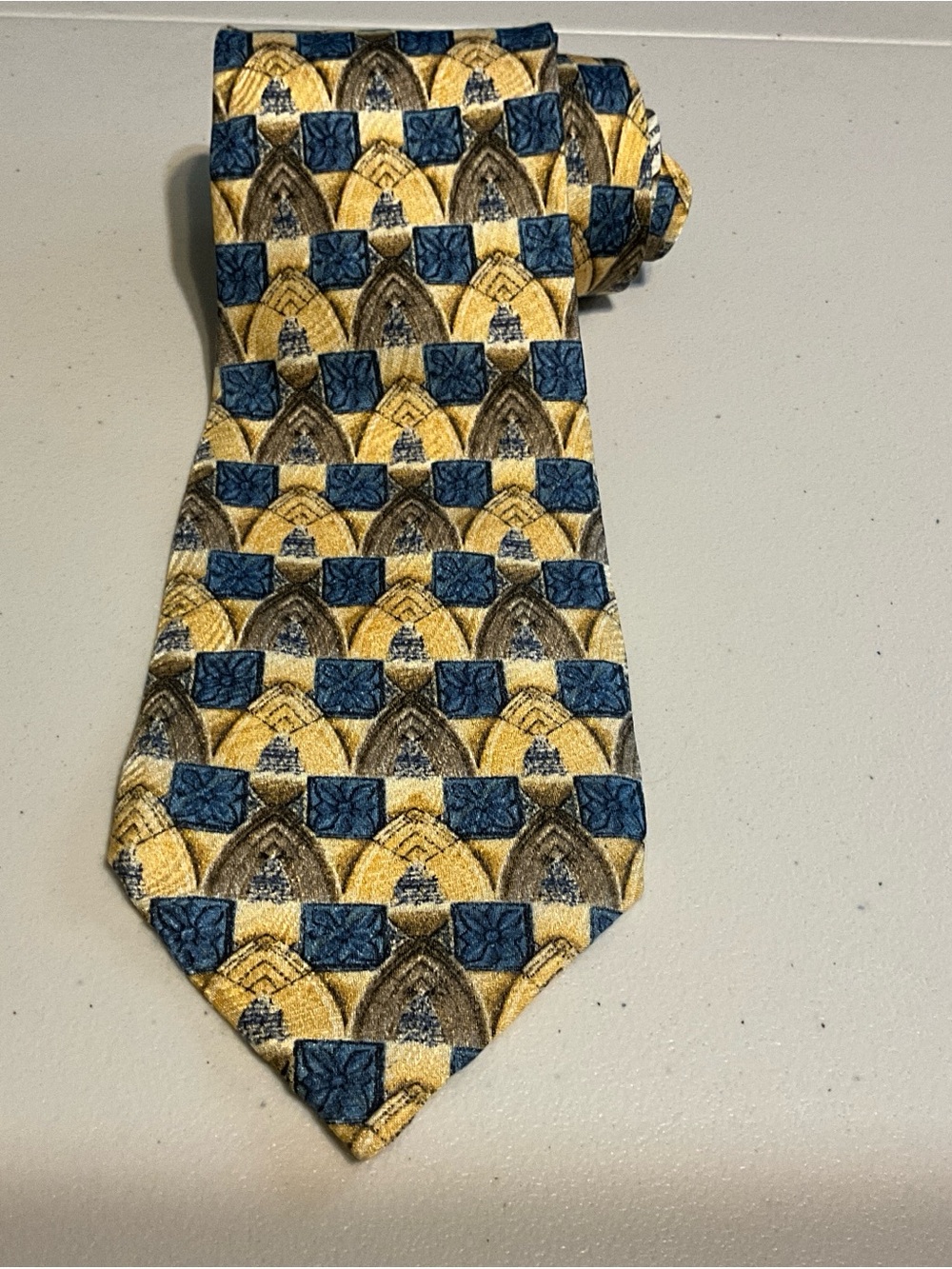 Ermenegildo Zegna Yellow and Blue Geometric Silk Tie